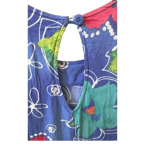 Vintage Jams World Tank Minidress — Floret Blue Print, Made in Hawaii, Rare Sz S - Picture 3 of 14